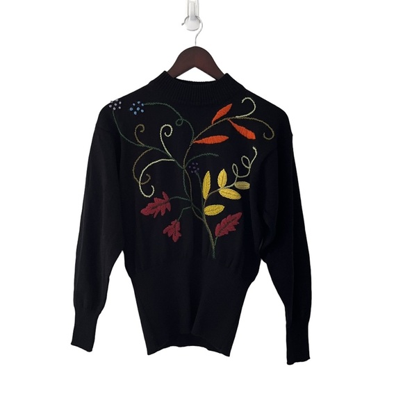 VTG 80s Leonard Sport Floral Embroidered Wool Blend Sweater - Made in Hong Kong - Picture 1 of 8
